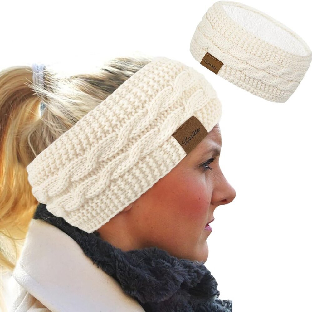 Womens Ear Warmers Headbands Winter Warm Fuzzy Cable Knit Head Wrap Fleece Lined